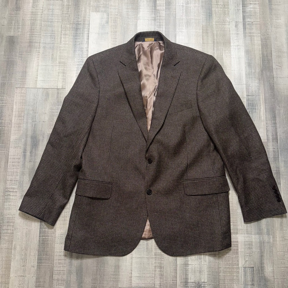 Brooks Brothers Men's 44R Wool Linen Houndstooth Plaid Sport Coat Blazer Jacket